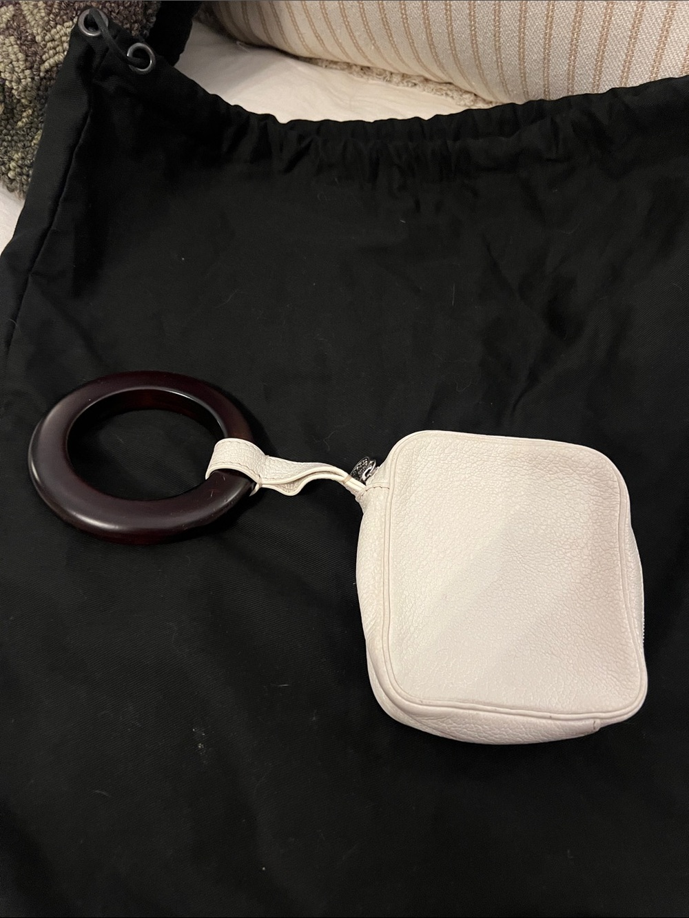 Mini Wristlet Pouch in Cream with Dark Brown Ring